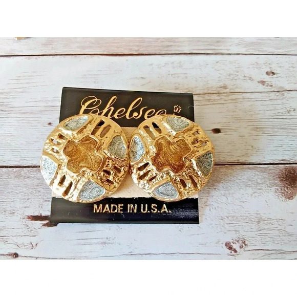 Authentic NWT XL Vintage 1980s Hand-Painted Pierced Earrings - Picture 1 of 5